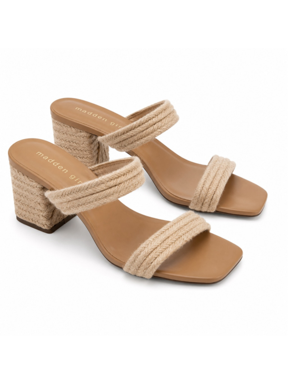 Madden Girl Manor Jute Block Heel Sandals Size 8 Tan Square Toe Boho Mules